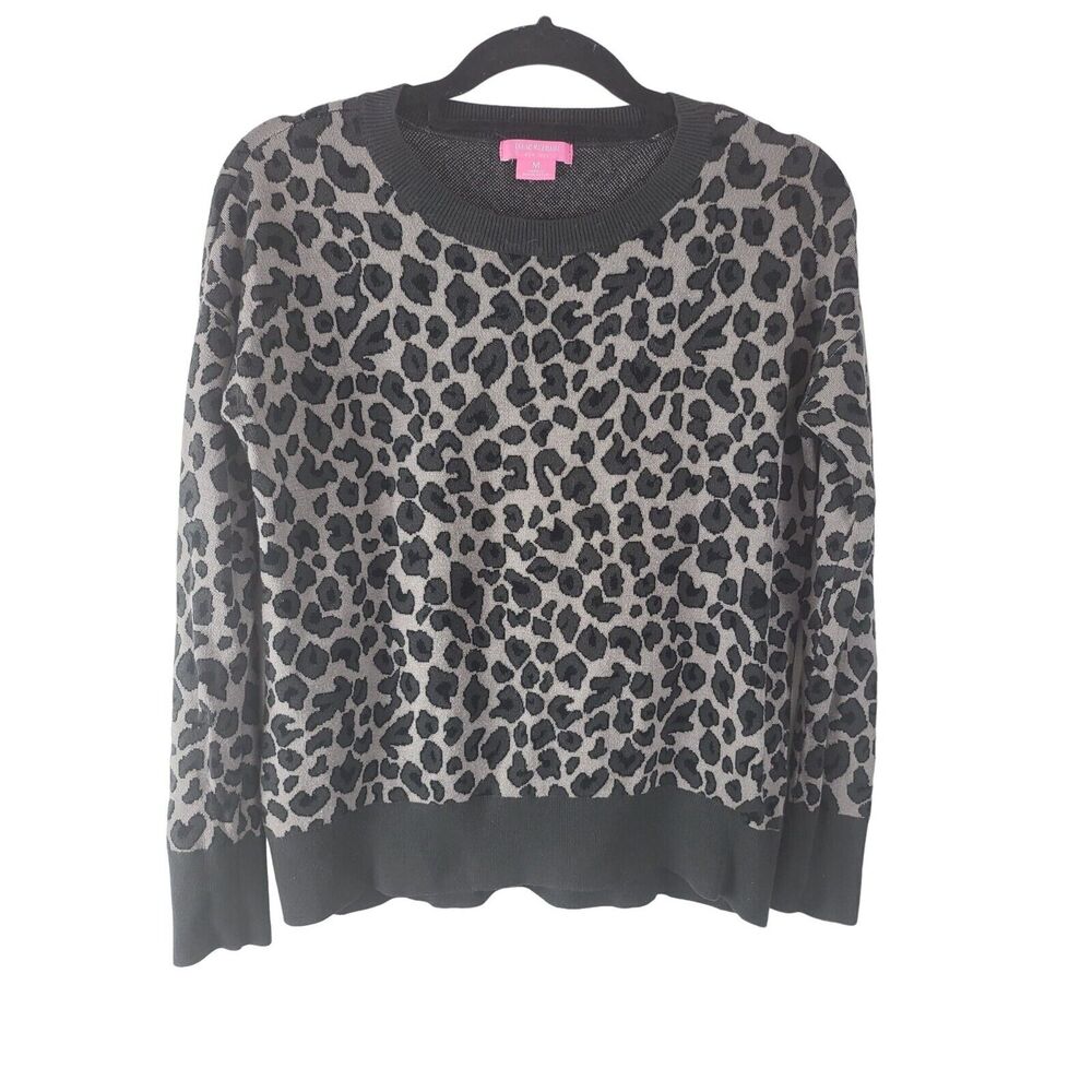 Issac Mizrahi Pullover‎ Top Medium Womens Grey Animal Print Long Sleeve Crew